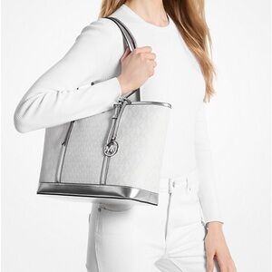 【Free Shipping】NEW MICHAEL KORS Jet Set Travel Small Metallic Top-Zip Tote Bag